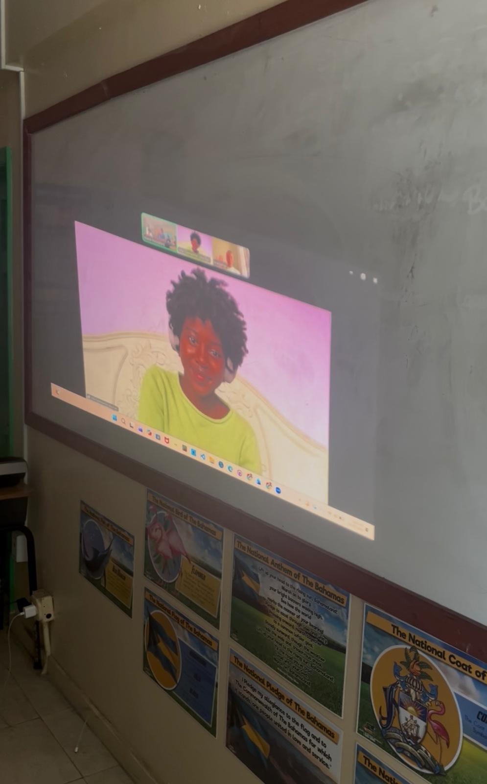 Guest speaker projected on screen during Island Innovators Bahamas 2026 guest series