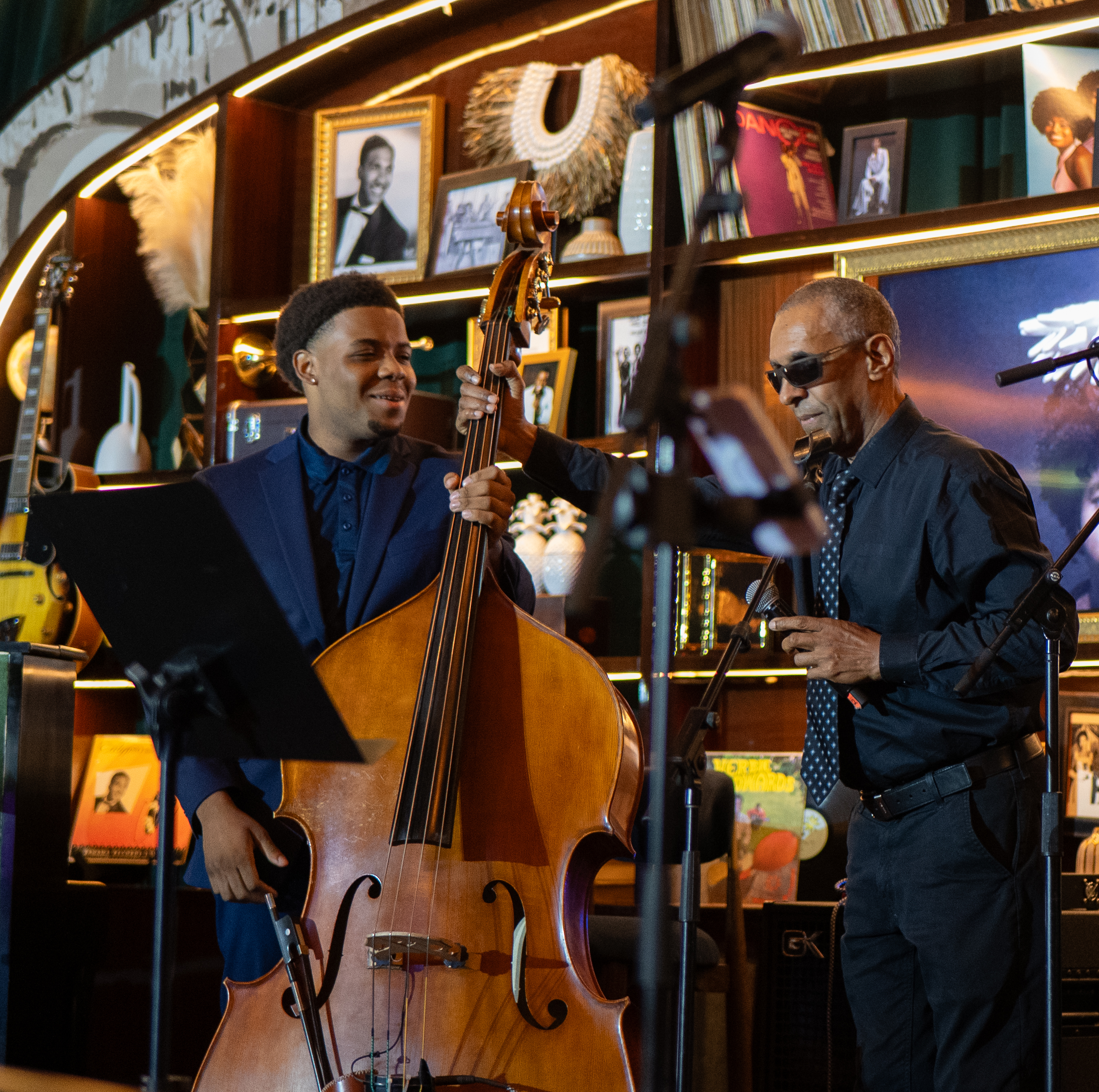 Christopher Hilton performing double bass at Jon Batiste's Jazz Club