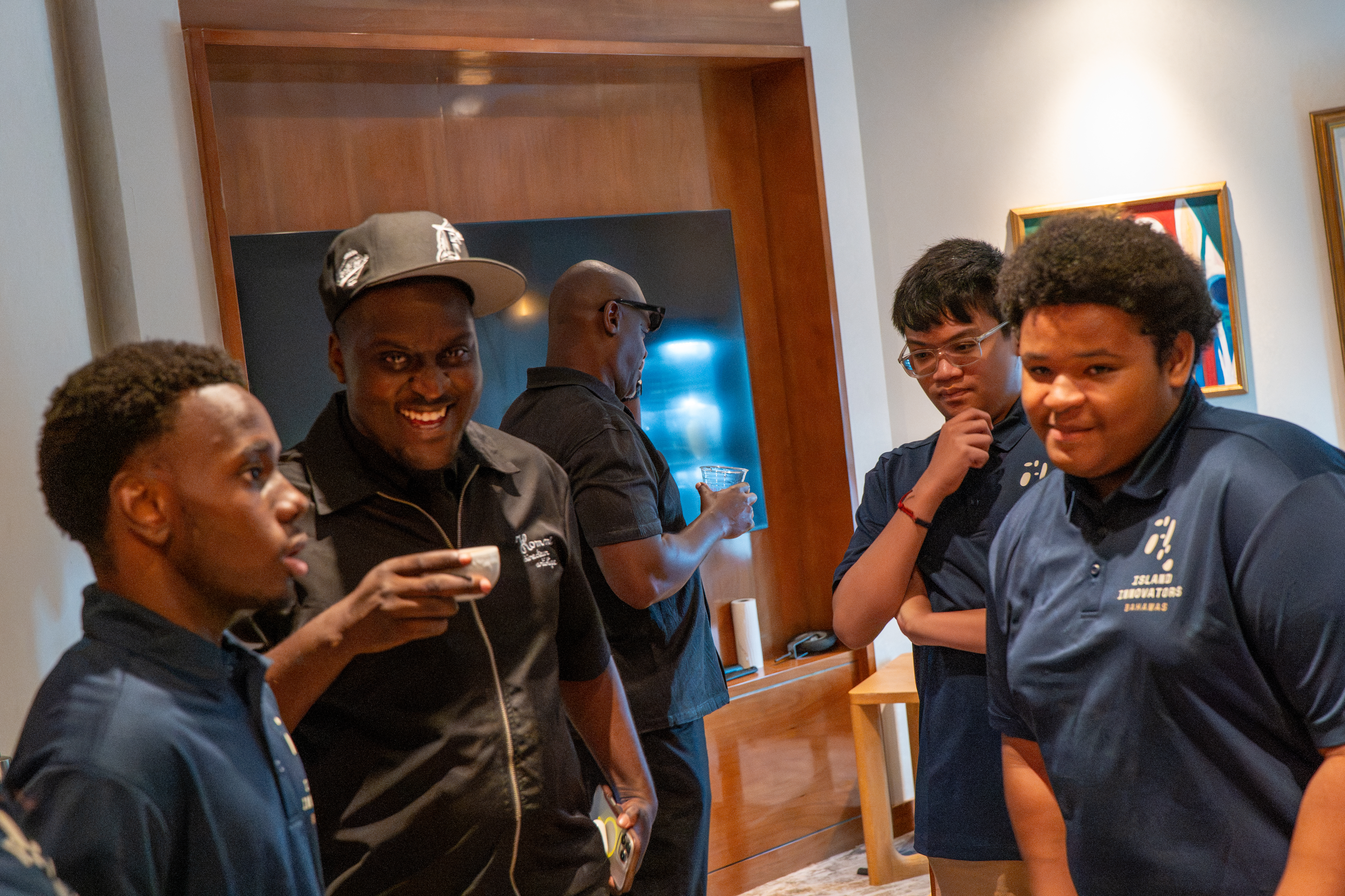 Island Innovators Bahamas 2026 students with an instructor at Jon Batiste's Jazz Club