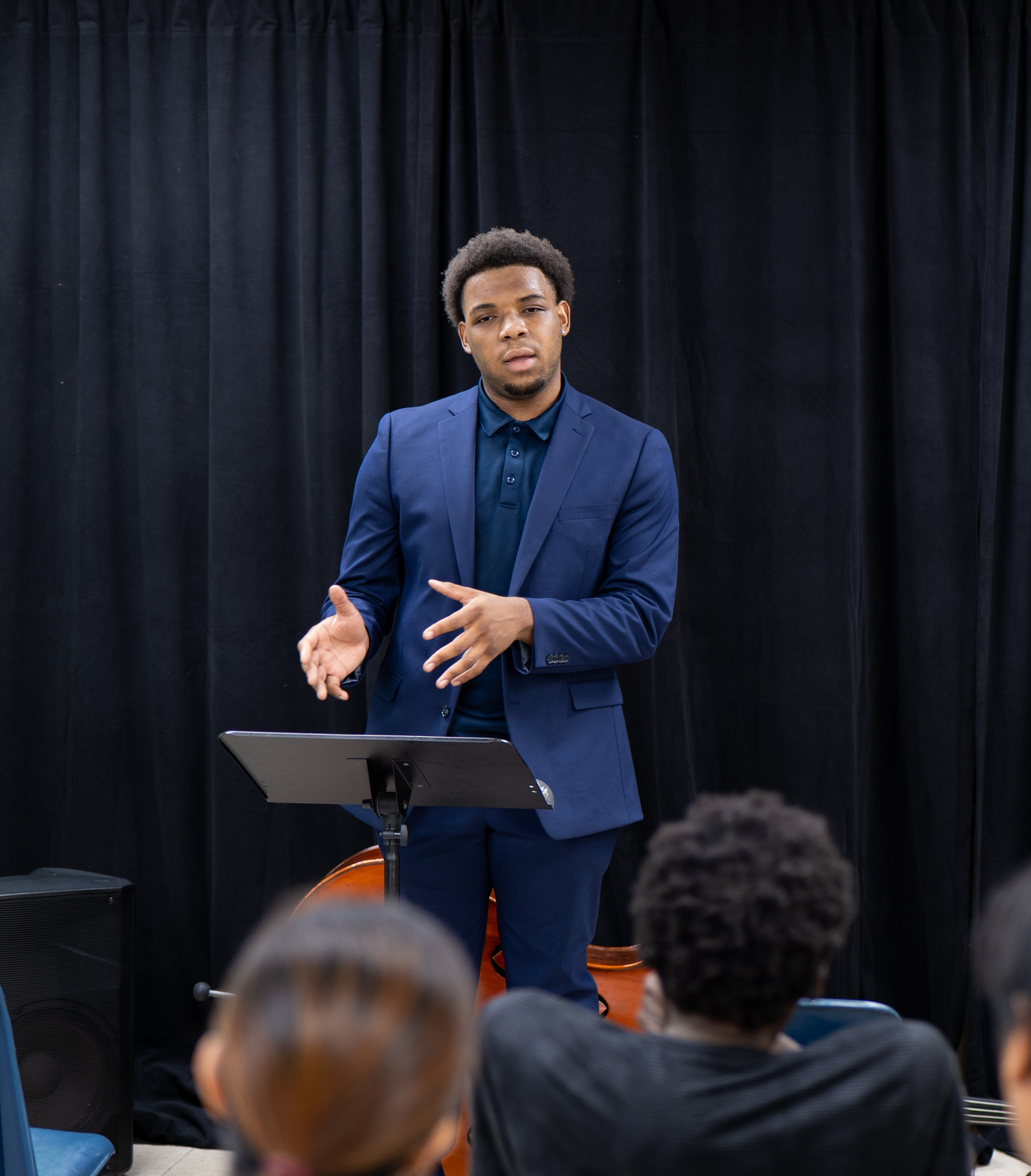 Christopher Hilton speaking with the 2026 Island Innovators Bahamas cohort at the showcase